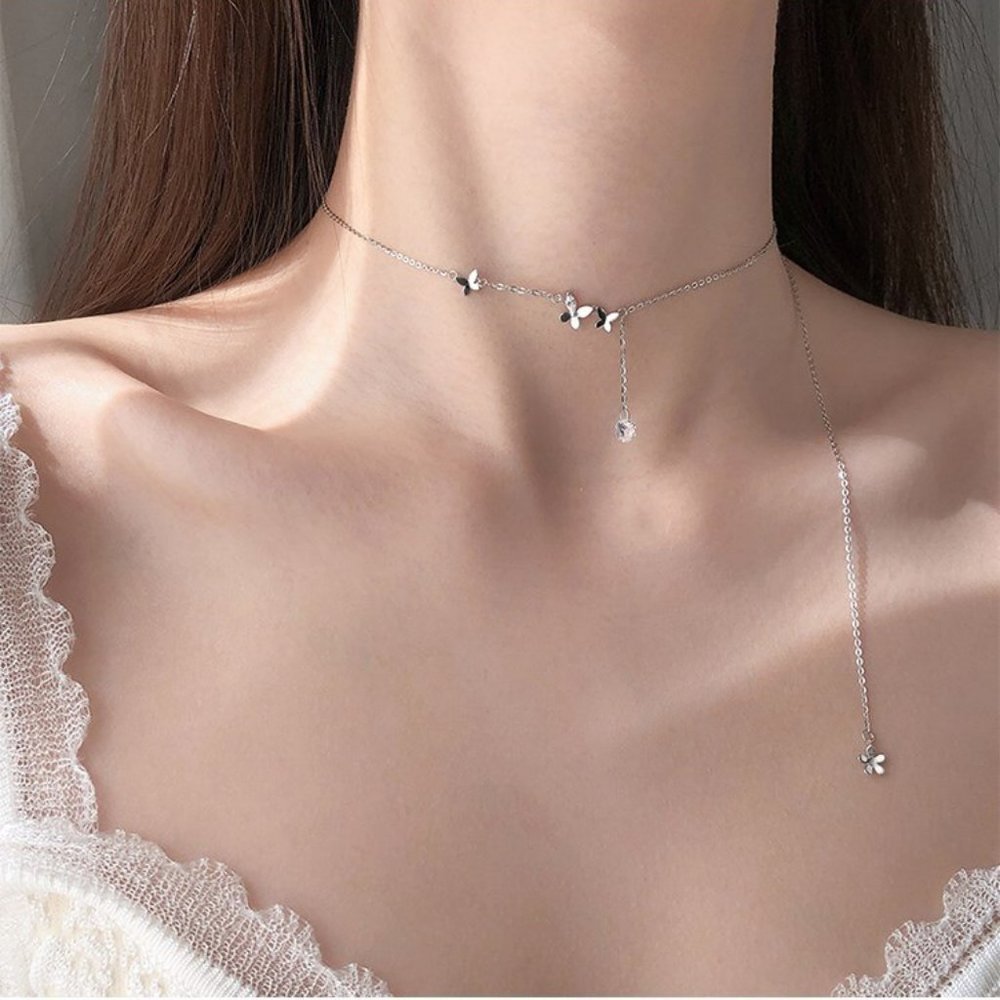 NEW Sterling Silver Diamond Butterfly Necklace - Picture 2 of 15